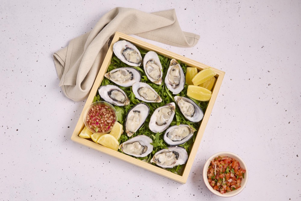 Oyster Platter — a dozen freshly shucked, lemon, salsa & mignonette